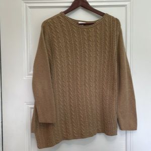 J. Jill Cotton Blend Long Sleeve Asymmetrical Cable Knit Sweater Tan L